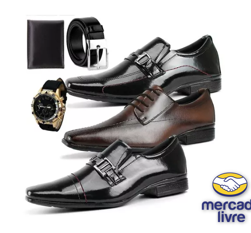 Kit 3 Pares Sapatos Sociais Masculino Evangélico + Brindes