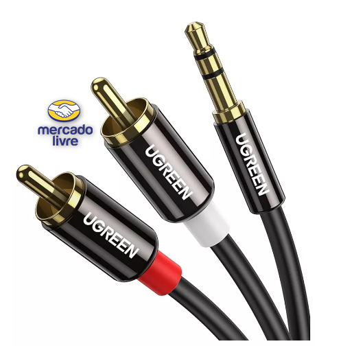 Cabo Reforçado Ugreen P2 3.5mm X 2x Rca 2m Blindado Ouro